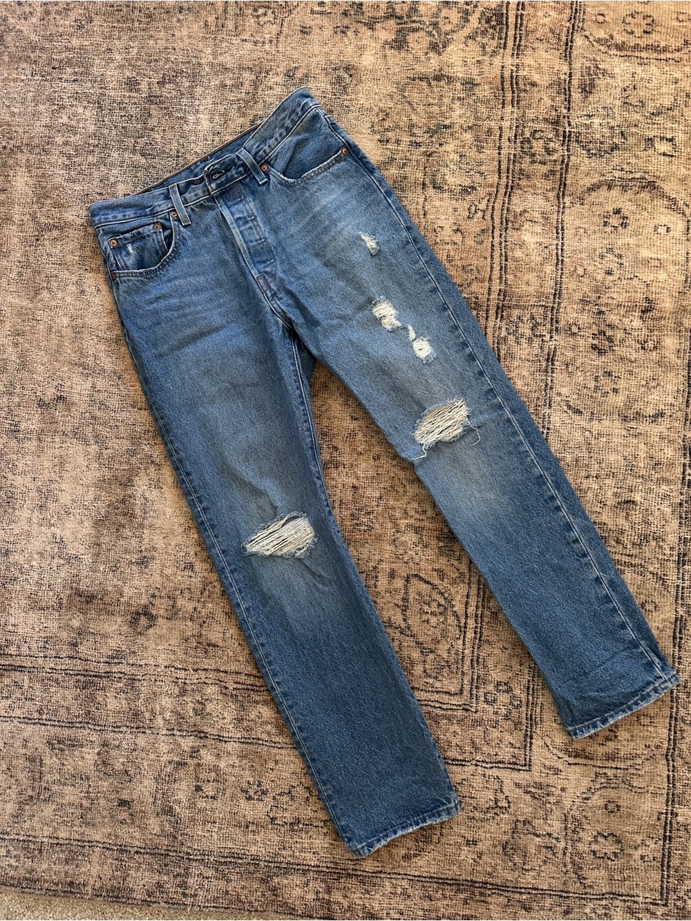 Women’s Levi Distressed Medium Blue High-Rise Jeans